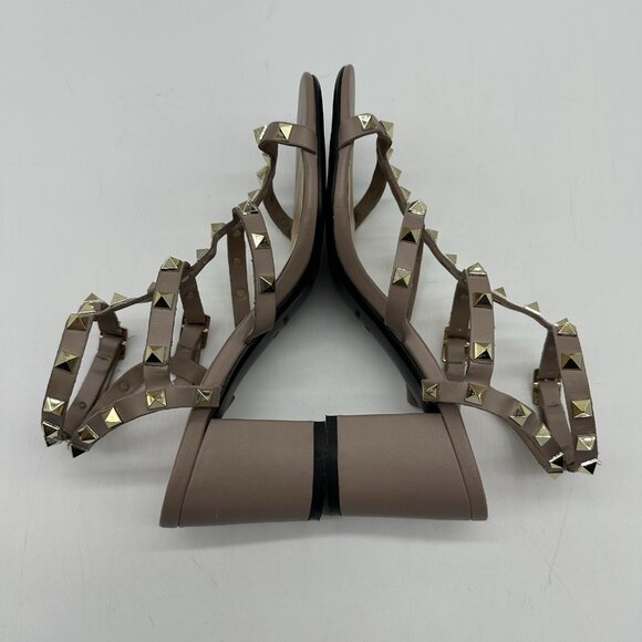 Kaitlyn Pan Beige Nude Leather Rockstud Caged Heeled Sandals Women's Size 6.5M - Picture 11 of 11